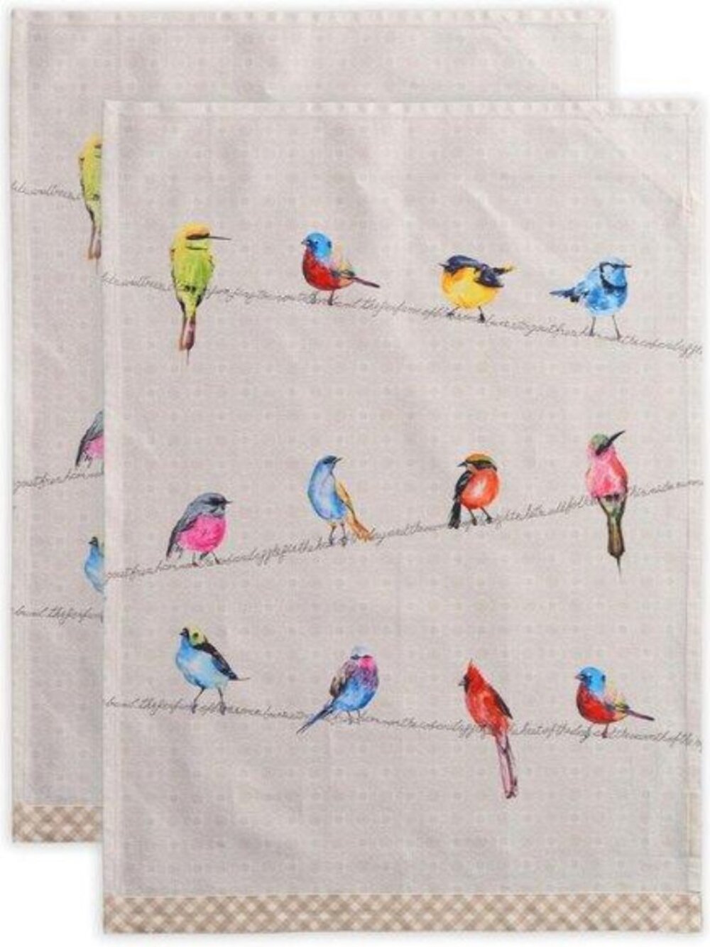 Birdies on Wire Kitchen Towels Set of 2 - Elegant Cotton Tea Towels 27.5" x 20"